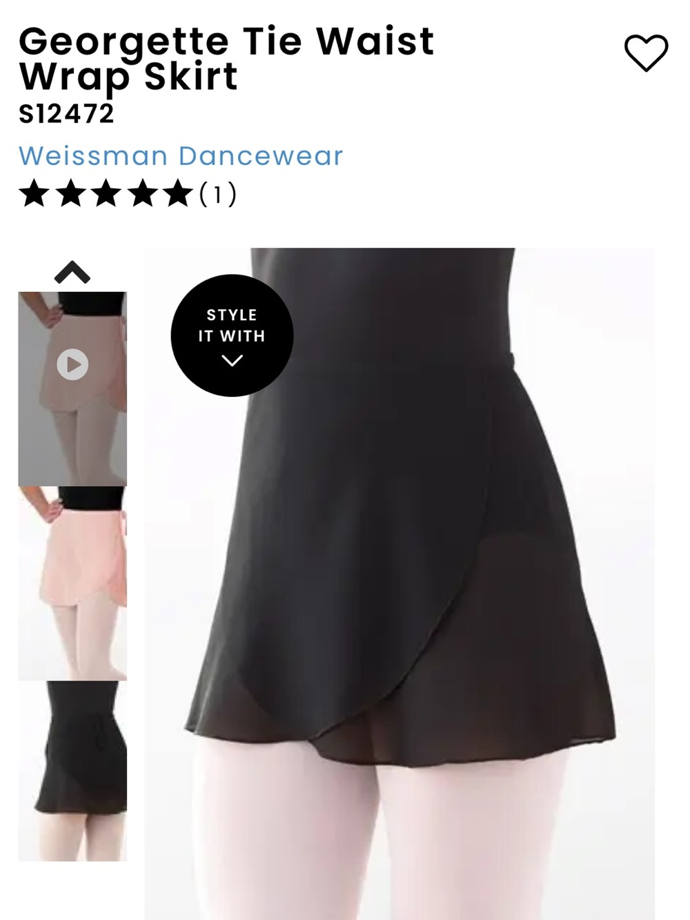 Weissman Dancewear Georgette Tie Waist Wrap Skirt Black SMALL 4/6 Ballet Dance
